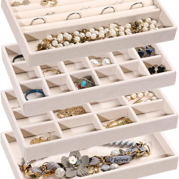Jewelry Organizer Tray,Stackable Velvet Jewelry Trays,Drawer Inserts Earring Org - Picture 1 of 7